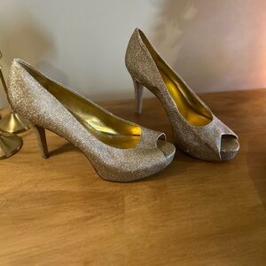 Nine West Shimmering Gold Peep-Toe Heels
